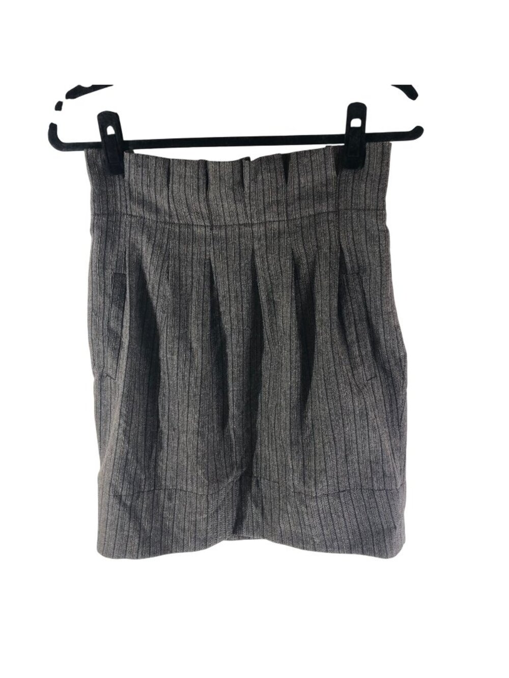 BCBGMaxAzria Pencil Skirt Paperbag Pleated Pockets Wool Blend Herringbone Gray 2